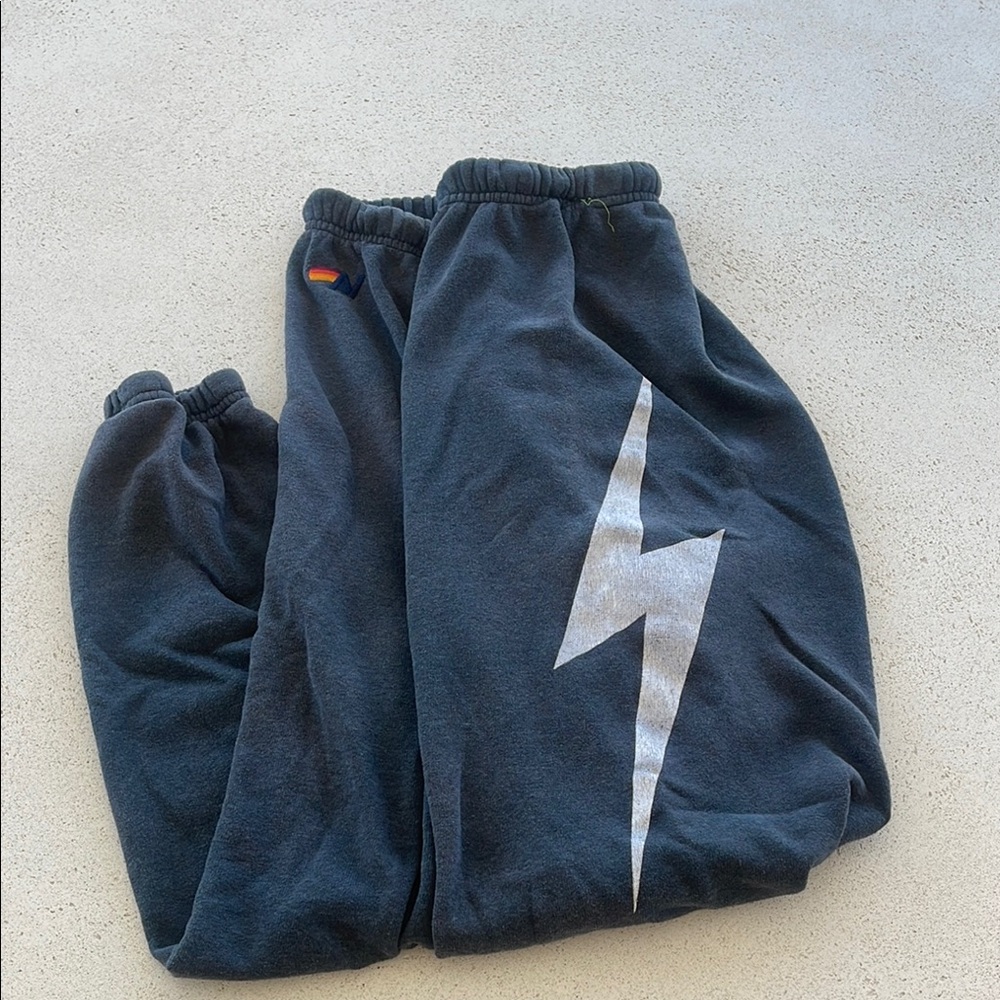 Aviator Nation Black Sweatpants with White Lightning Bolt